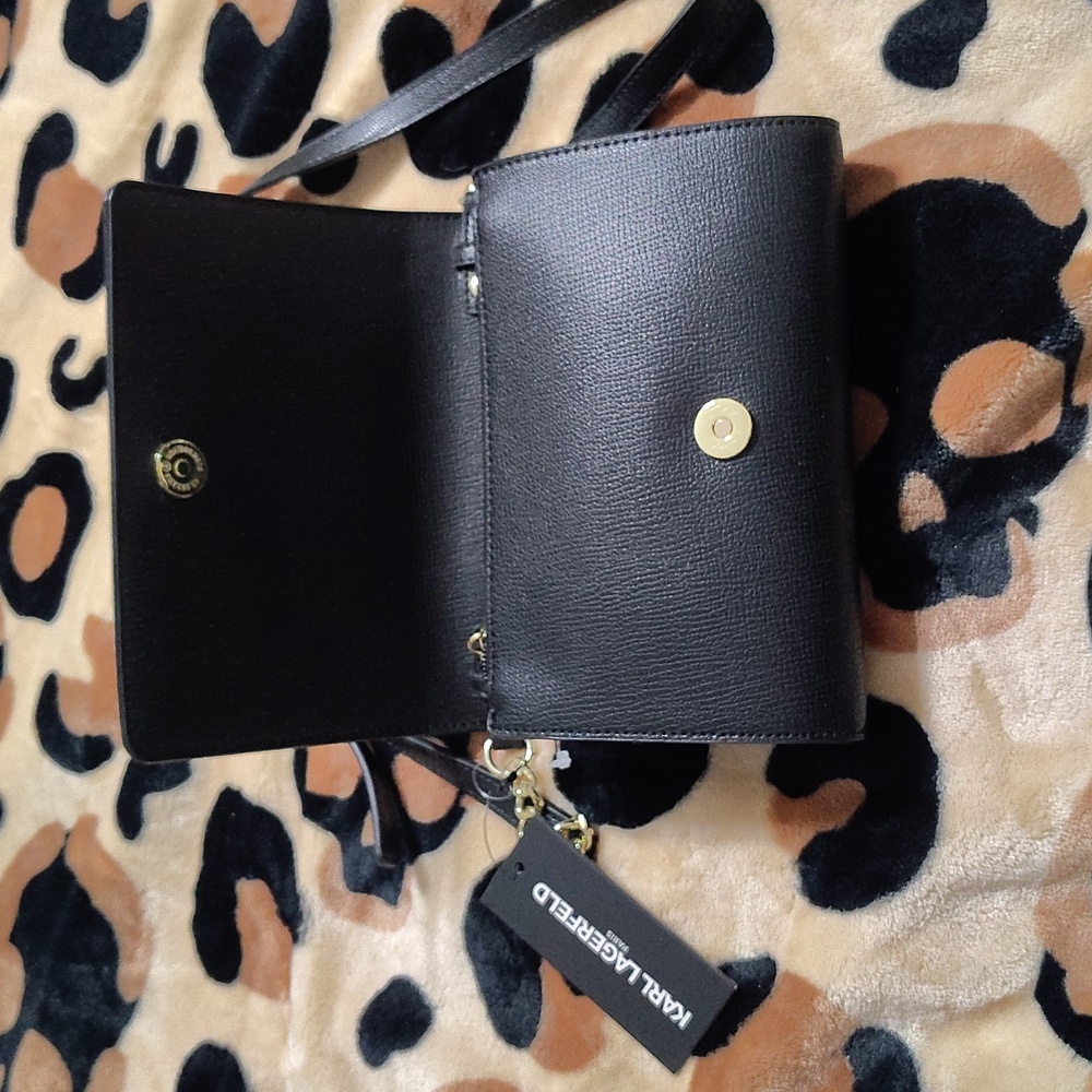 Karl Lagerfeld Black Crossbody Bag with Gold Heart Accents - Picture 4 of 7